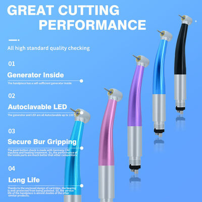 Luftturbine Dental Glasfaser Hochgeschwindigkeitshandstück mit 5 LED-Leuchten Dental E-Generator Hochgeschwindigkeitshandstück